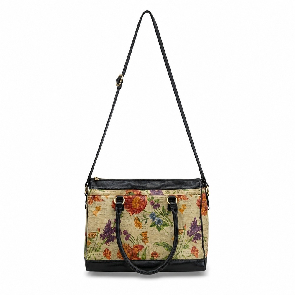 Patricia Nash Josselin Satchel Bag Floral Newsprint Convertible Crossbody Purse